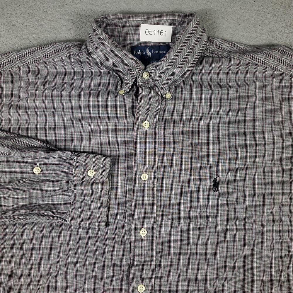 Ralph Lauren Shirt Mens XL Gray Plaid Pony Casual Button Up Long Sleeve